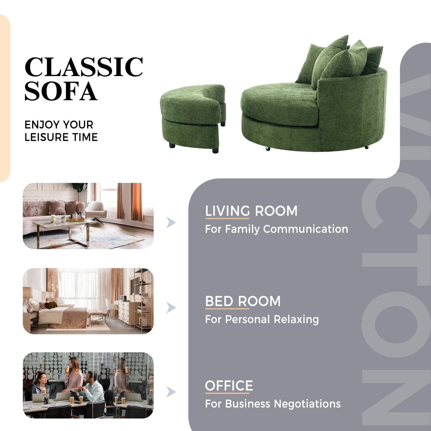 360° Swivel Accent Barrel Chair with Storage Ottoman & 4 Pillows,