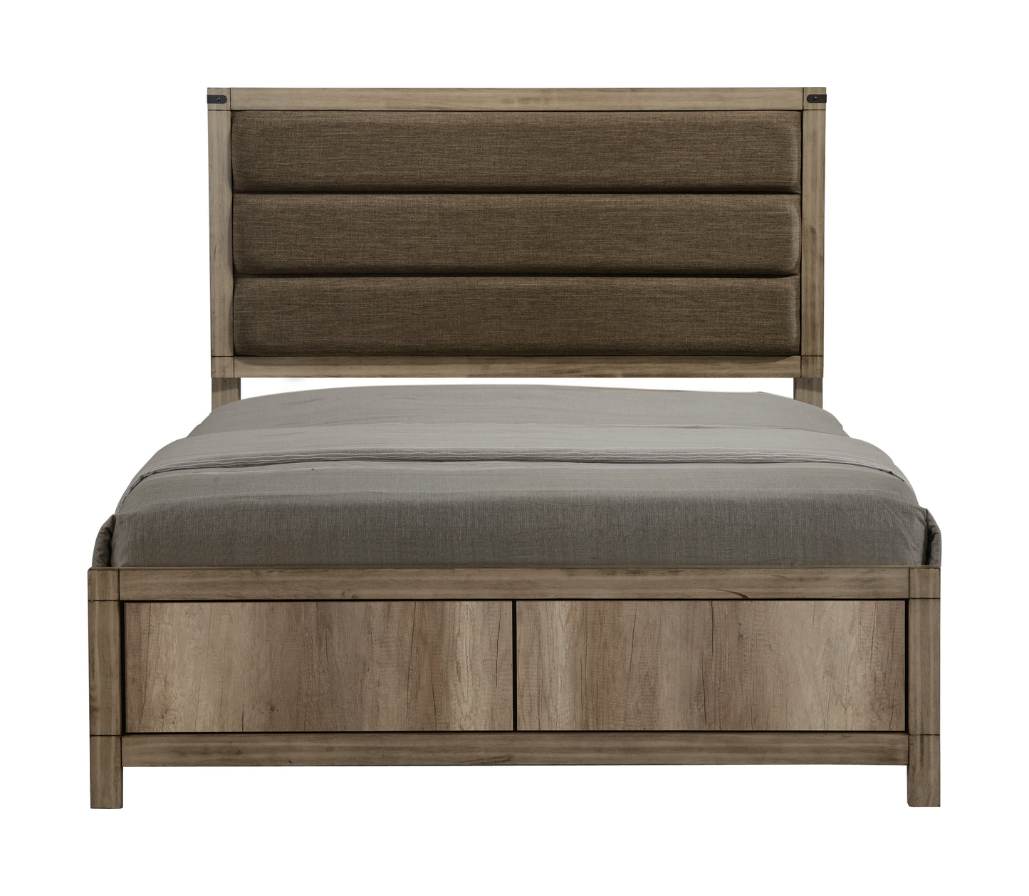 1pc Contemporary Full Upholstered Low Profile Bed Crisp Vertical Channels Geometric Element Weathered Gray Finish Rustic