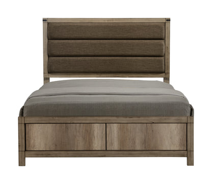 1pc Contemporary Full Upholstered Low Profile Bed Crisp Vertical Channels Geometric Element Weathered Gray Finish Rustic
