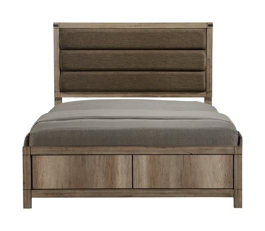 1pc Contemporary Full Upholstered Low Profile Bed Crisp Vertical Channels Geometric Element Weathered Gray Finish Rustic