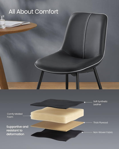 Leather Dining Chairs Set of 2, Comfortable Upholstered Seat Dining