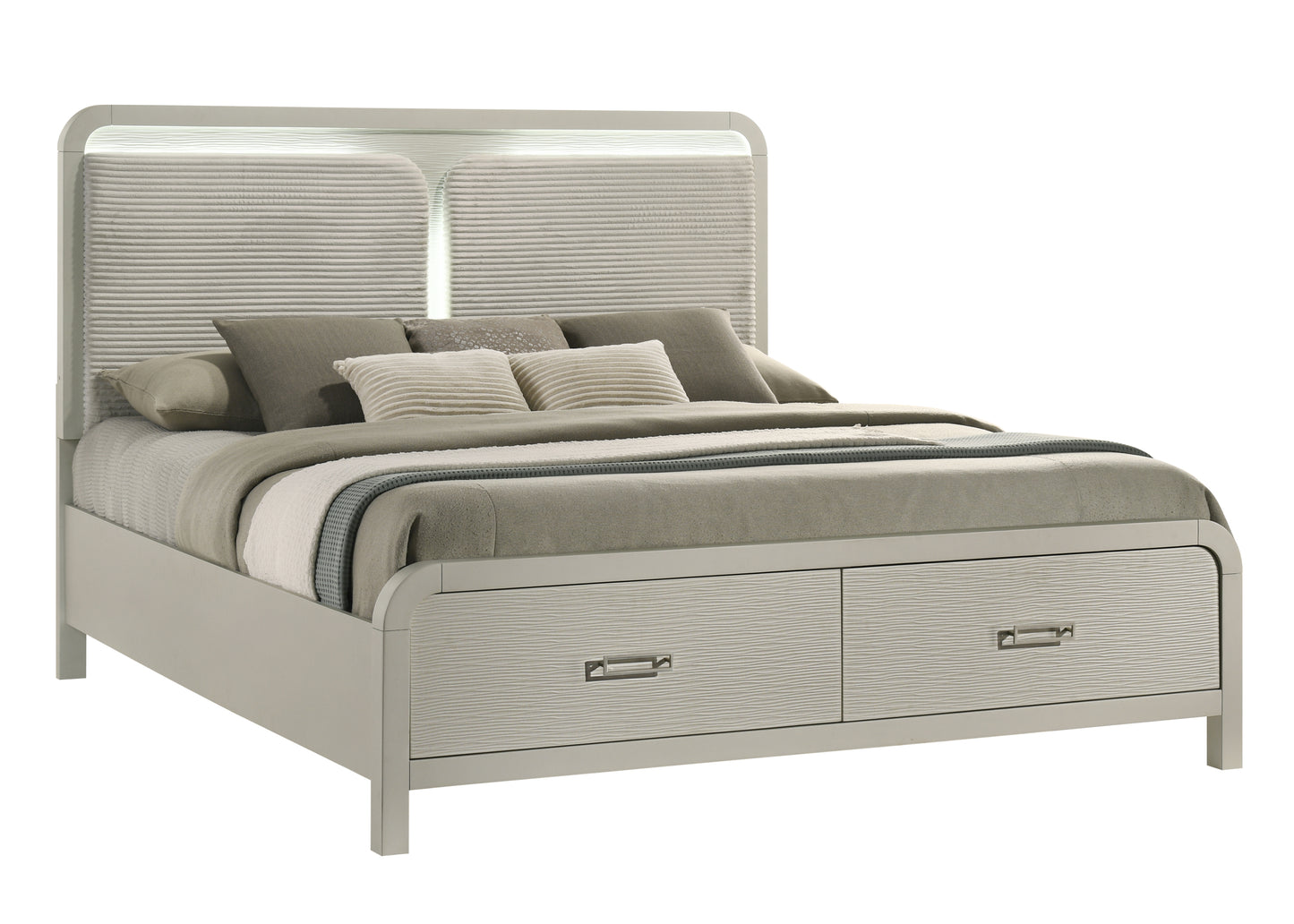 Aria Contemporary Queen Bed Modern Storage Bed with Ball Bearing Glide Drawers in Beige