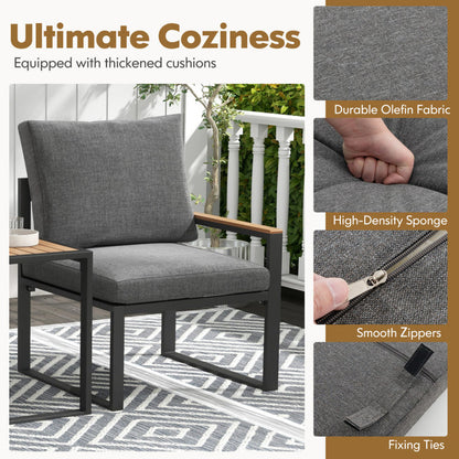 3 Pieces Aluminum Frame Weatherproof Outdoor Conversation Set with