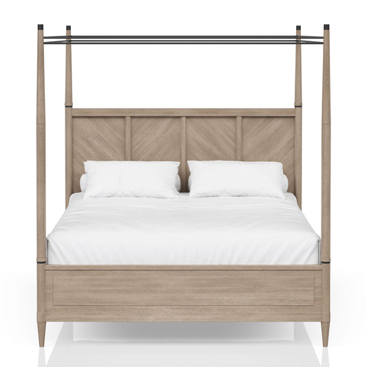 Transitional Casual Queen Canopy Bed in Warm Sand Finish, Solid Wood & MDF, 87x63x89 Inches