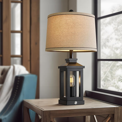 23.75" Retro Farmhouse Black Table Lamp for Living Room Bedroom