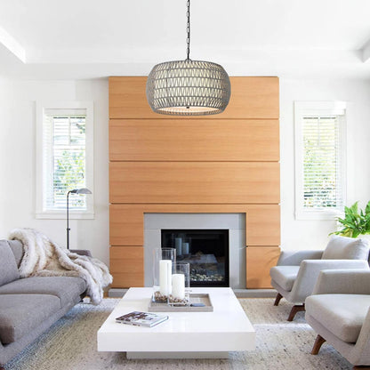 Farmhouse Chandelier Light Fixtures，5-Lights Rattan Dining Room Light