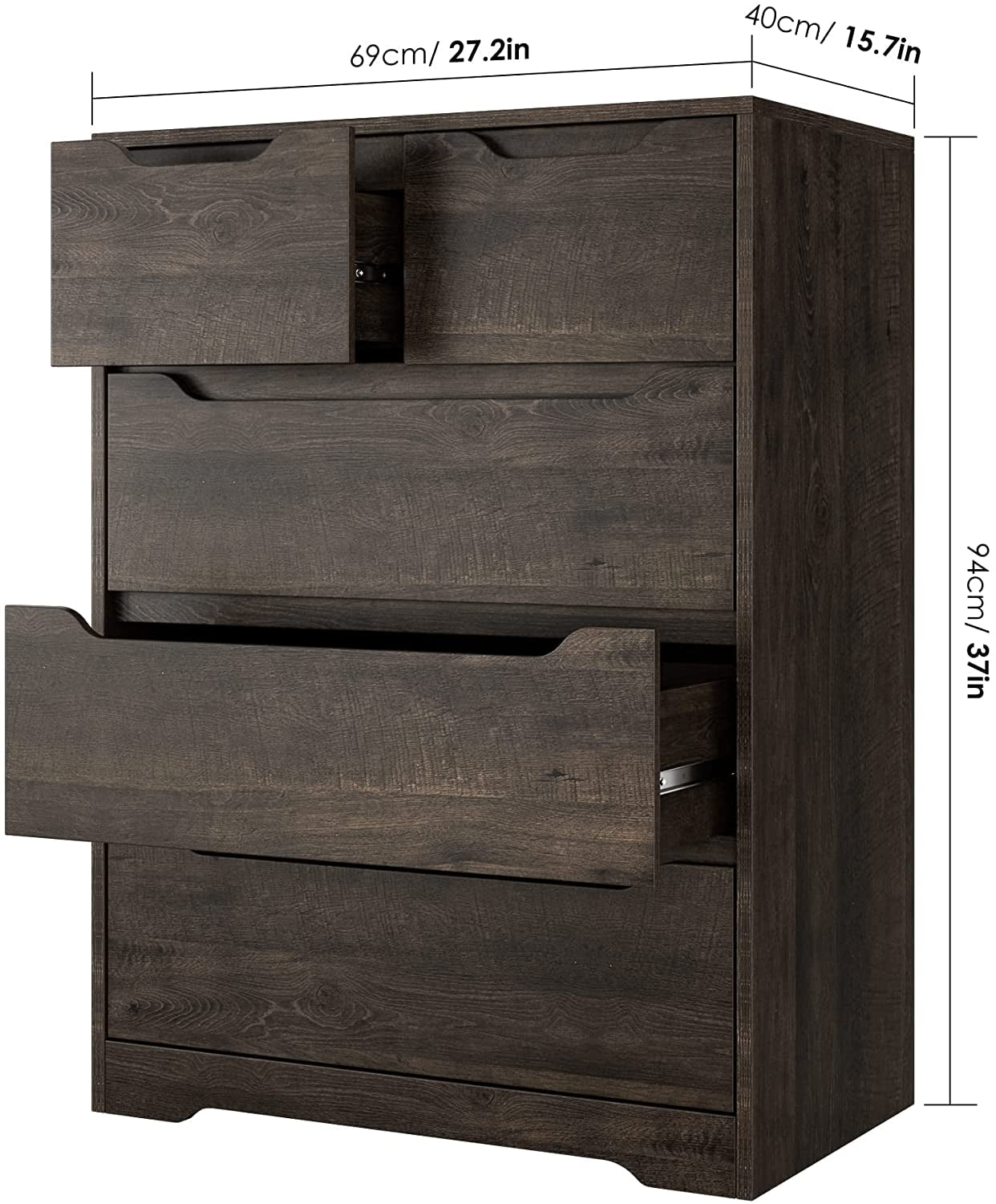 Modern Dark Brown 5-Drawer Clothing Organizer