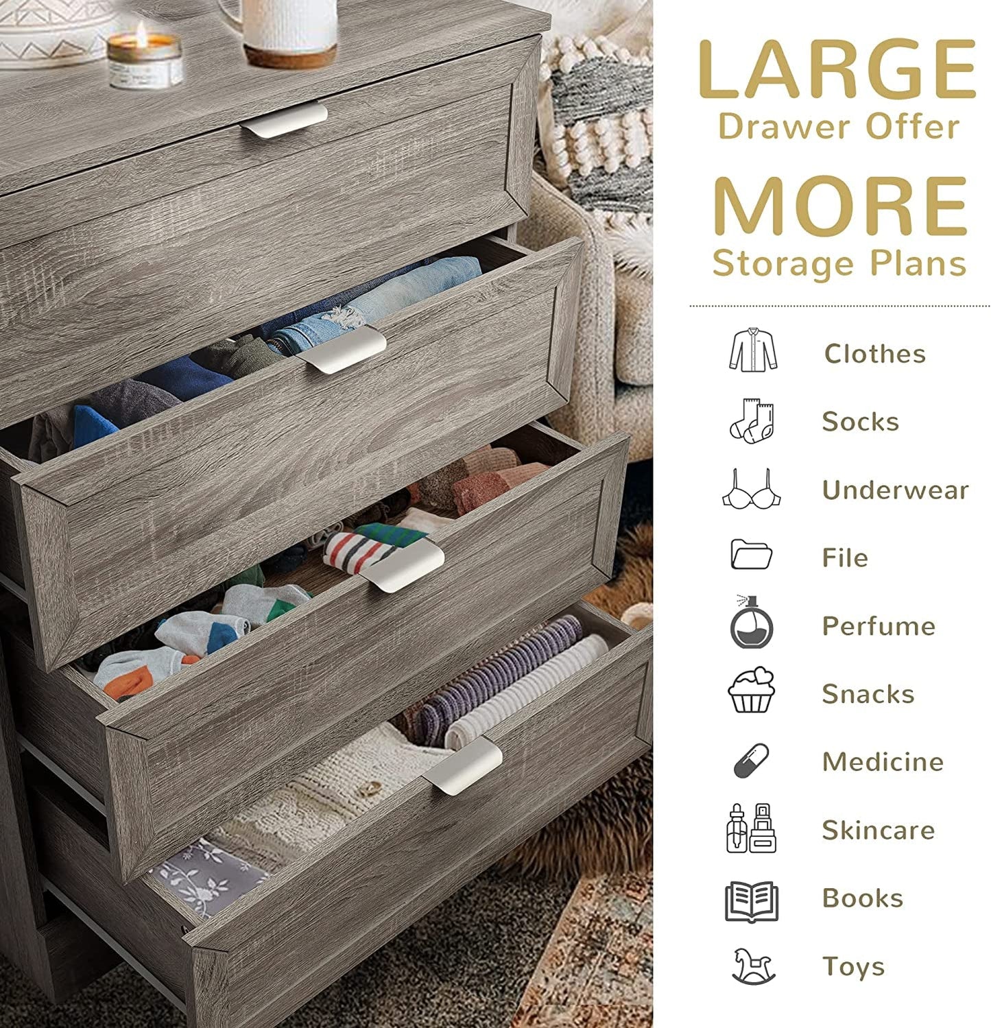 4-Drawer Farmhouse Dresser, Wash Grey