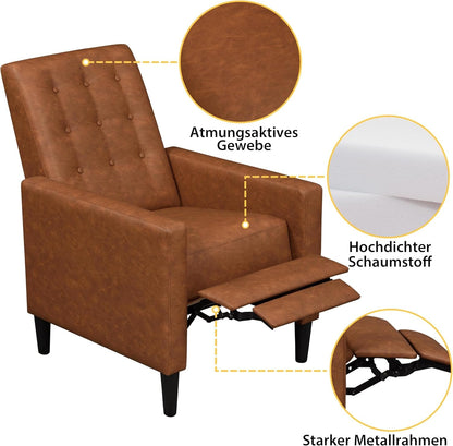 Faux Leather Recliner Sofa Mid-Century Modern Single Reclining Chair