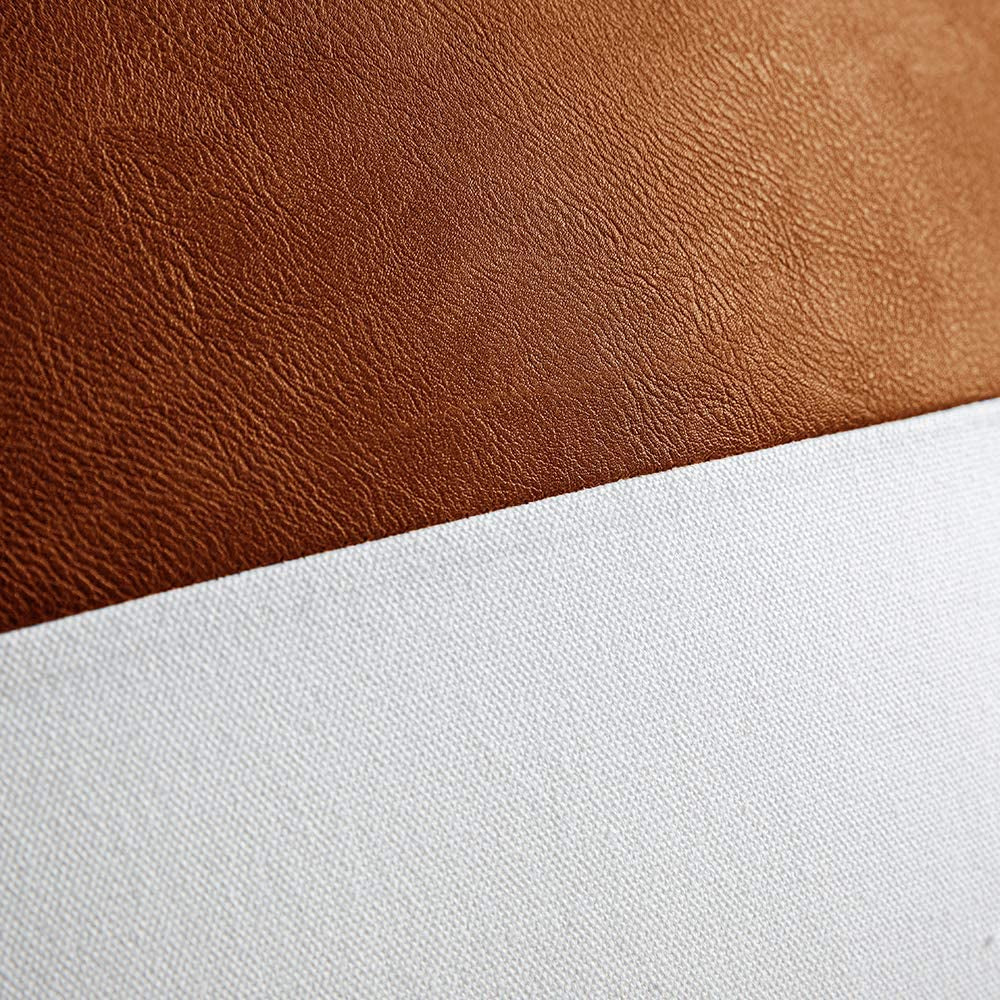 DEZENE Leather Throw Pillow Covers, Set of 2 Modern Leather/Cotton Decorative Pillowcases for Home Decor Bedroom Living Room Couch Bed Sofa, 18X18 Inch, Cognac-Brown and White