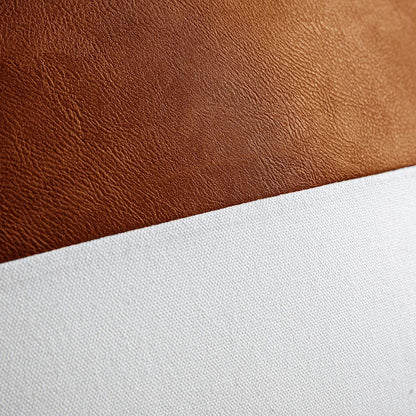 DEZENE Leather Throw Pillow Covers, Set of 2 Modern Leather/Cotton Decorative Pillowcases for Home Decor Bedroom Living Room Couch Bed Sofa, 18X18 Inch, Cognac-Brown and White