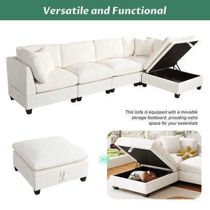 Upholstered Modular Sofa with Removable Storage Ottoman, 2 hidden cup