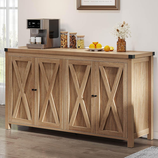 Farmhouse Sideboard Buffet Cabinet with Storage with 4 Doors, 55''