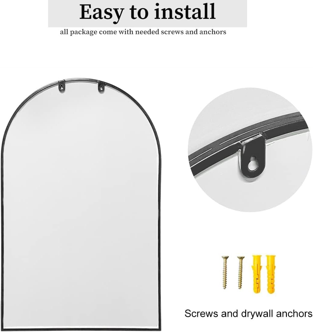 Contemporary Black Arched Wall Mirror, 42X24, Ideal for Bathroom