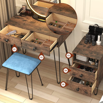 Vanity Desk Set with Drawers and Mirror