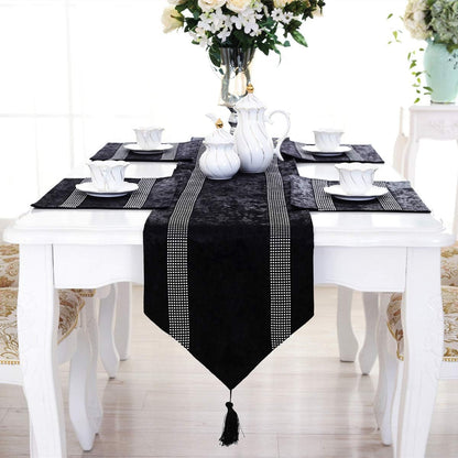 13X72-Inches European Style Rhinestone Table Runner with Tassel Decoration for Party and Wedding, Grey
