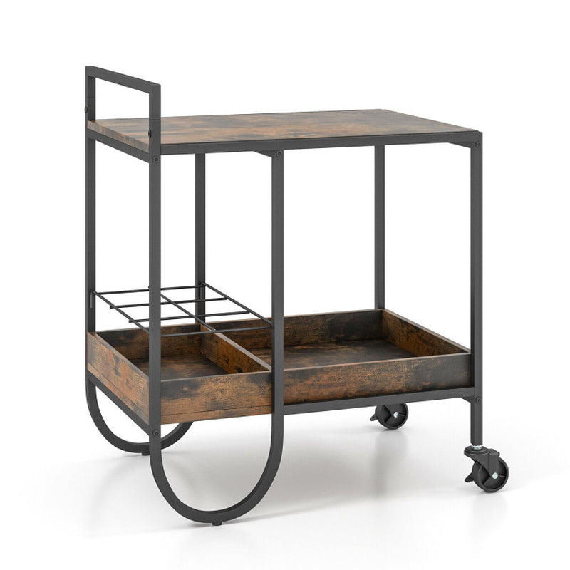 Rolling Buffet Serving Cart with Removable Metal Wire Wine Rack