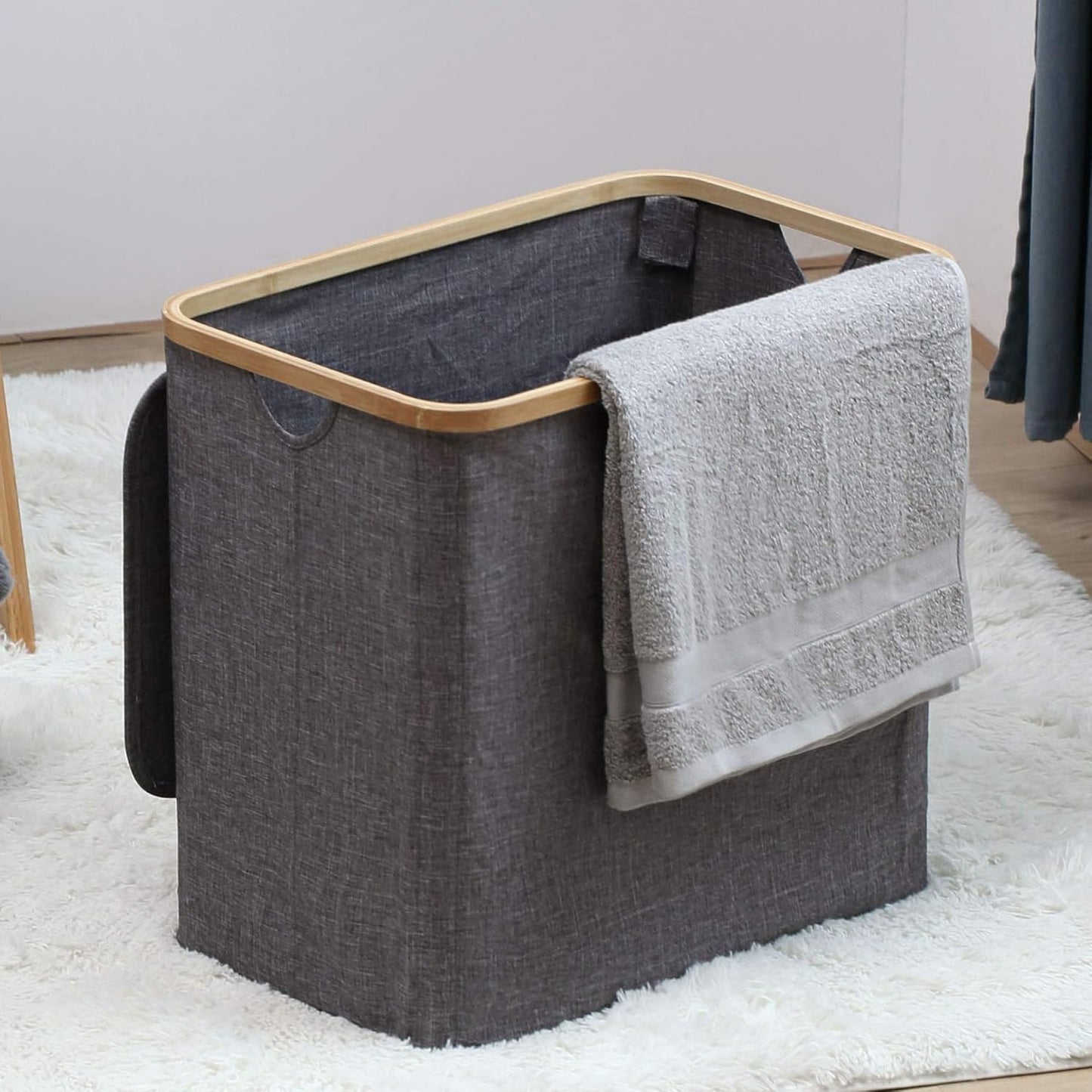 HYNAWIN 90L Laundry Hamper with Lid Large Bamboo Laundry Basket Dirty Clothes Collapsible Laundry Hamper for Bedroom, Laundry Room, Closet, Bathroom, College Dorm