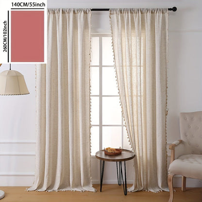 Elegant Beige Sheer Curtain with Tassel Vintage Style