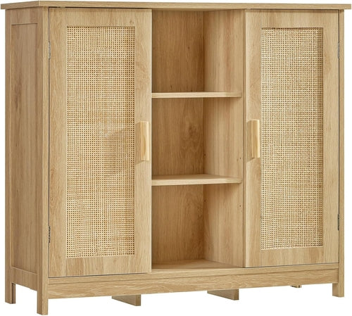 Storage Cabinet Rattan Credenza for Living Room and Coffee Bar, Multifunctional