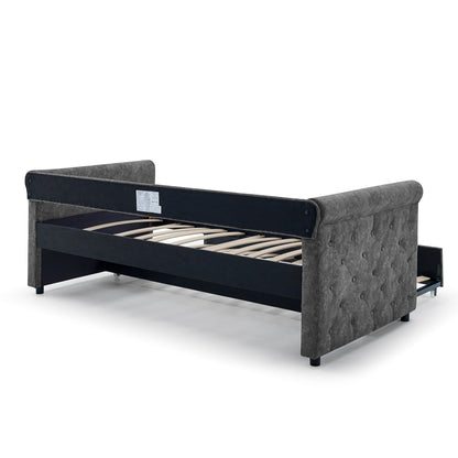 Upholstered Tufted Daybed Sofa Bed with Trundle and Convertible Design