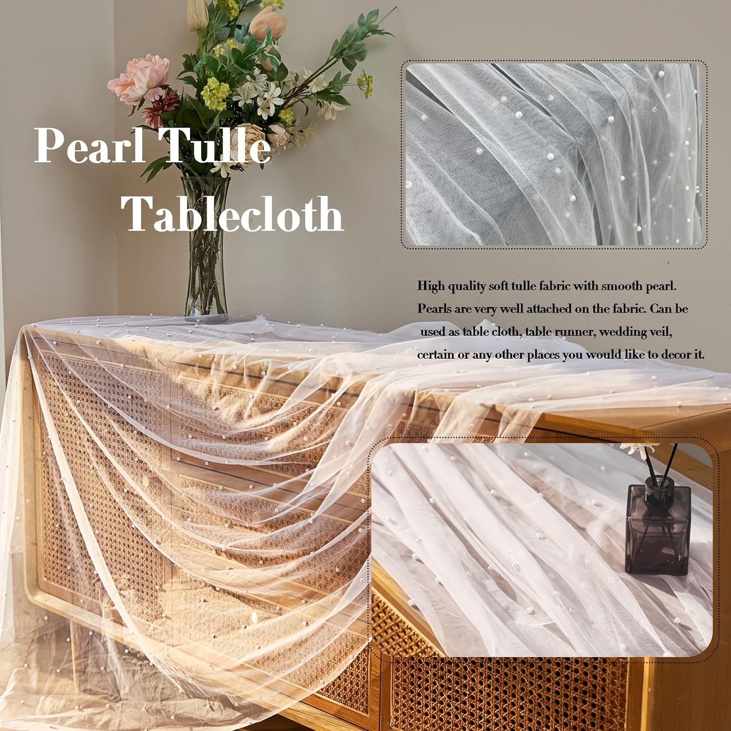 Elegant White Pearl Table Runner for Weddings  Events