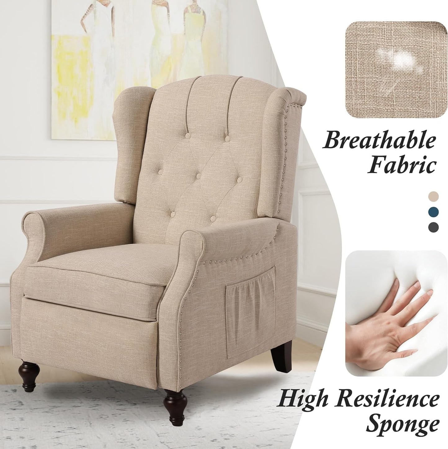 Wingback Recliner Chair with Massage and Heat, Tufted Push-Back, Ergonomic Support