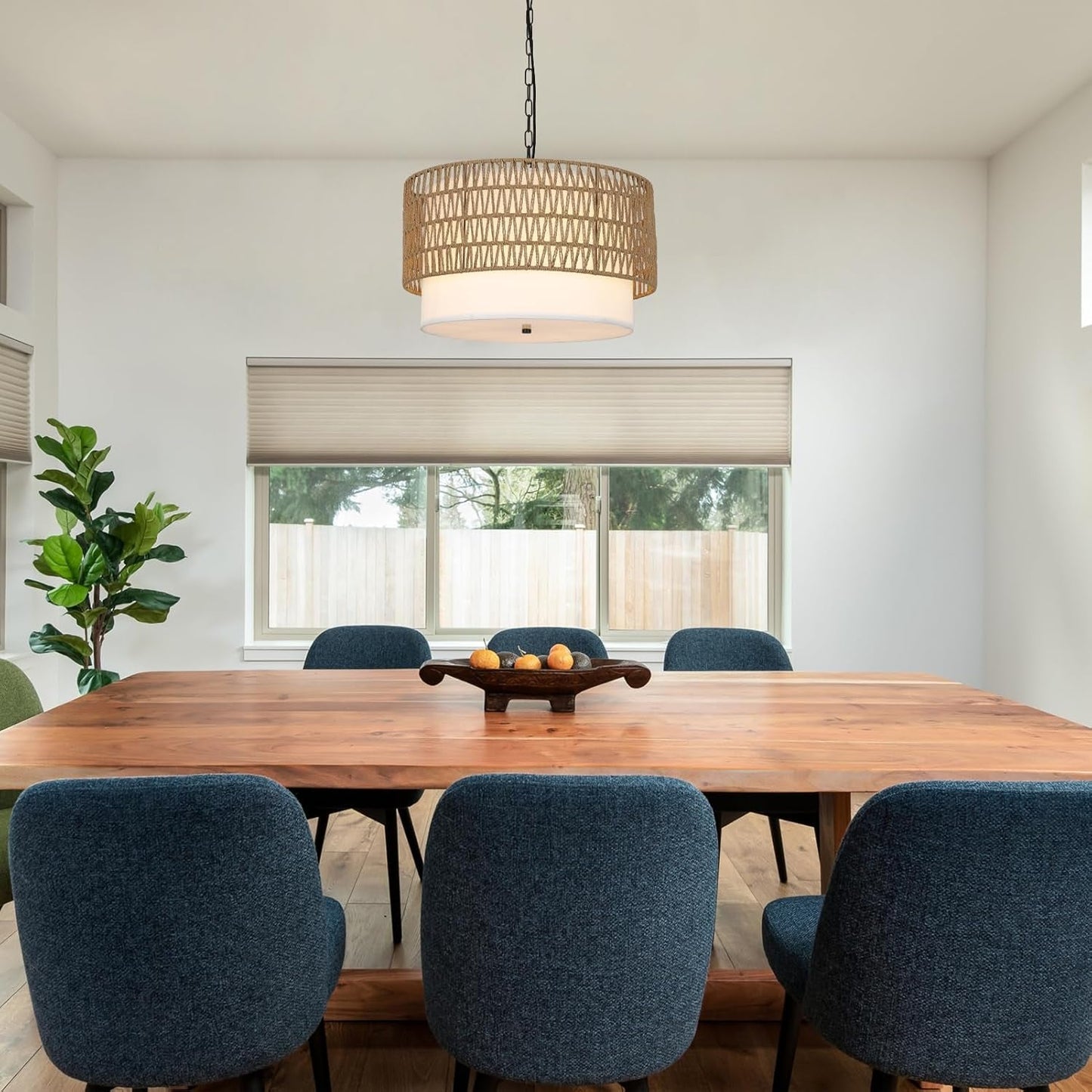 Farmhouse Rattan Boho Chandelier Rustic Pendant Lighting Fixture Ceiling Mounted