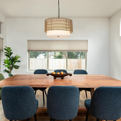 Farmhouse Rattan Boho Chandelier Rustic Pendant Lighting Fixture Ceiling Mounted