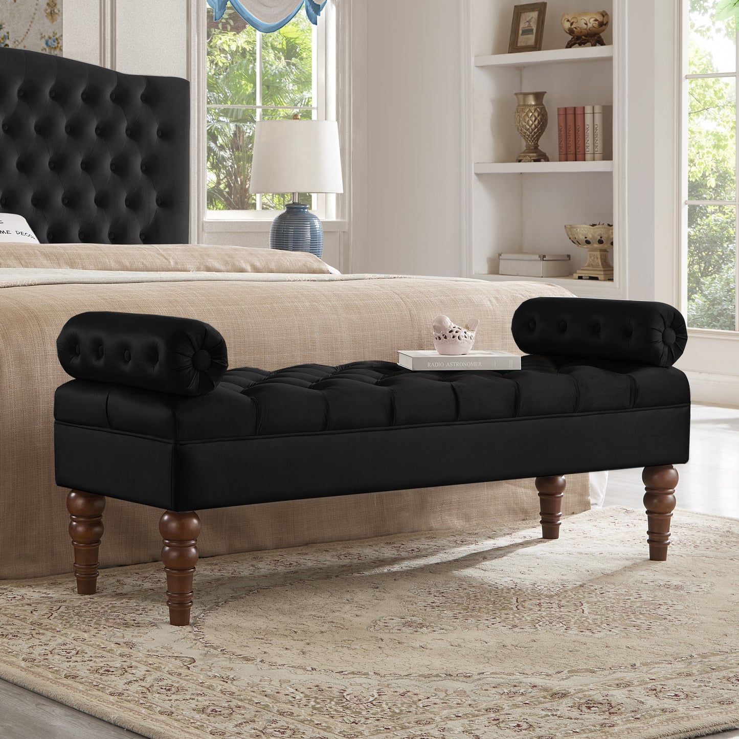 Velvet Long bed Bench for Bedroom, Upholstered Window Bench with Tufted Button
