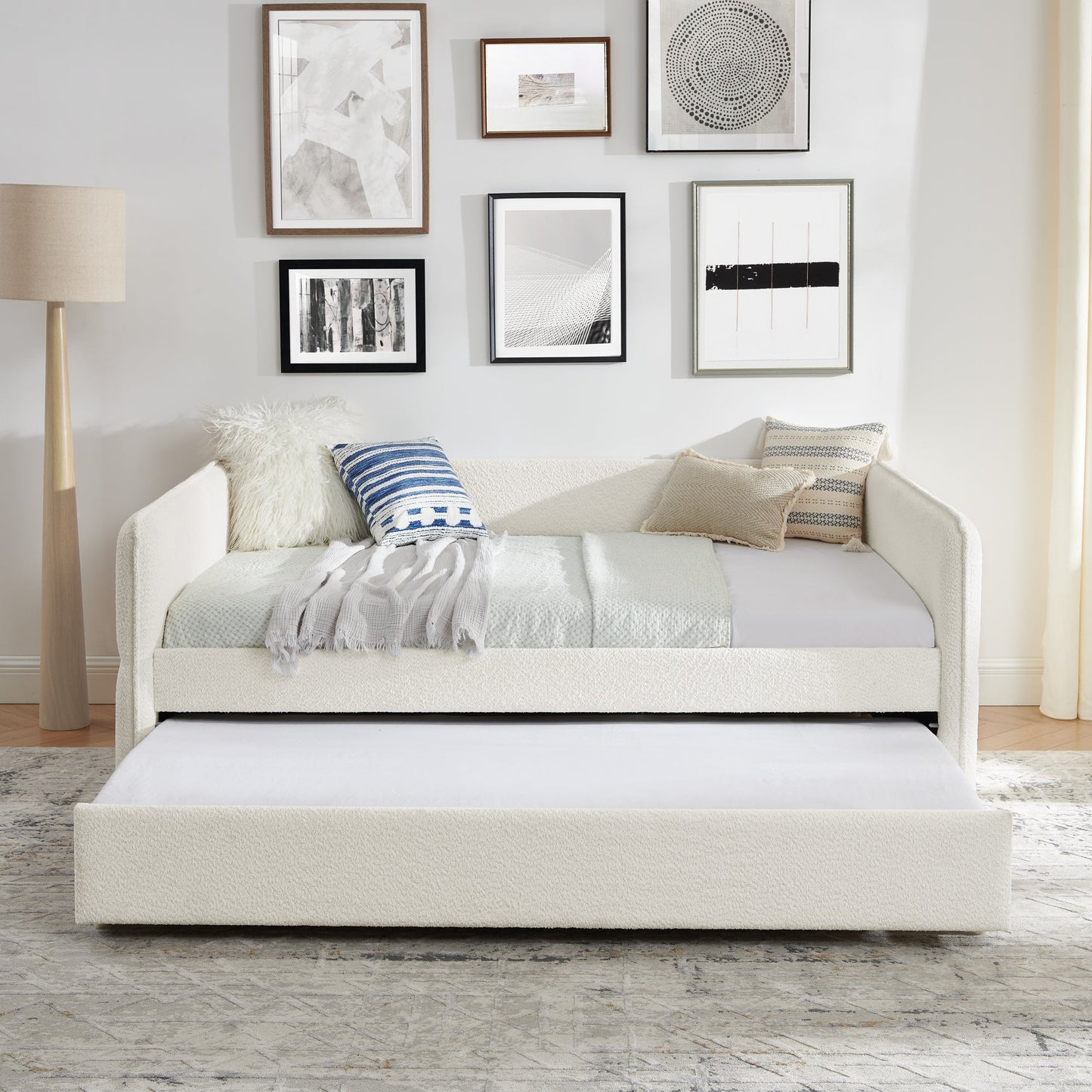 Upholstered Tufted Daybed Sofa Bed with Trundle and Convertible Design
