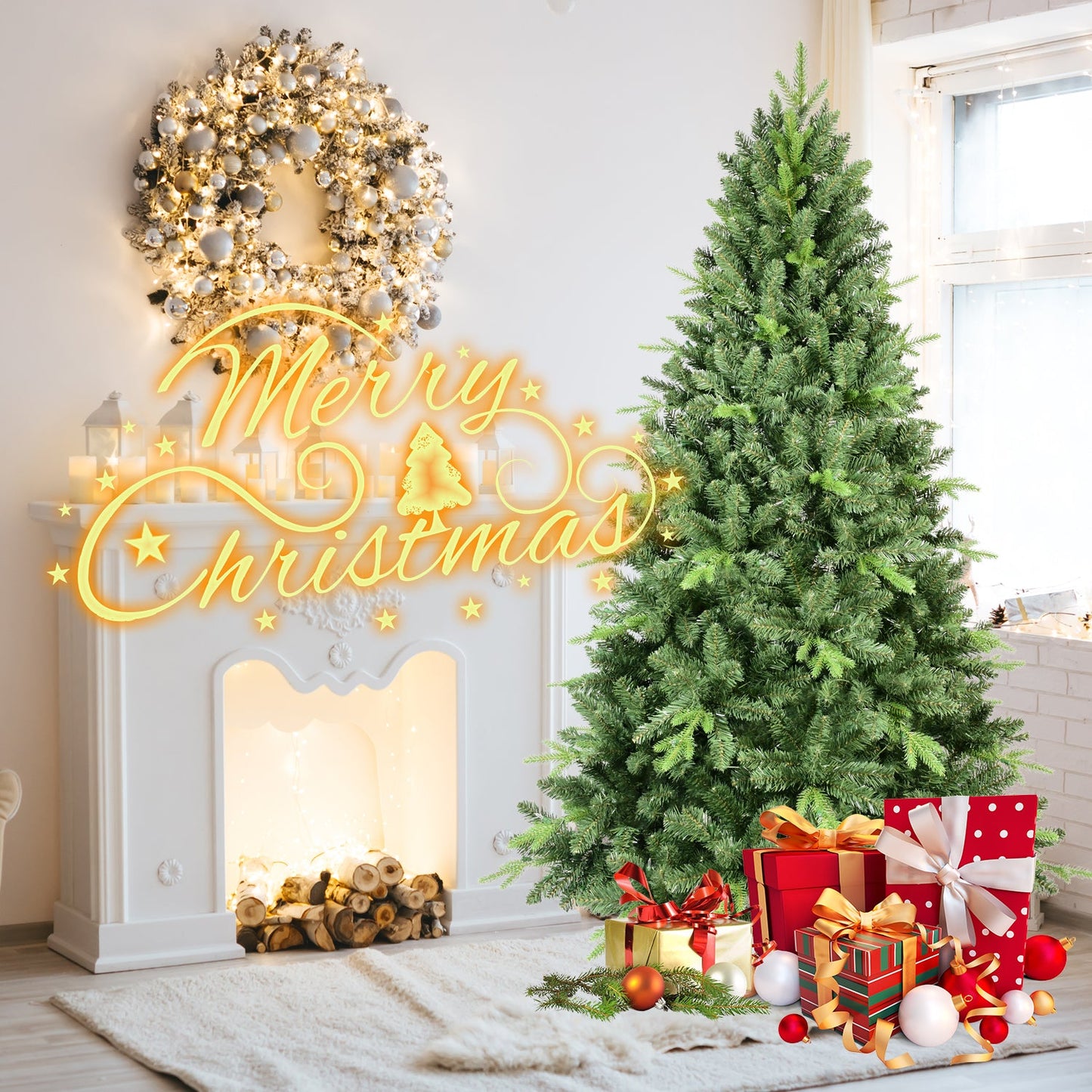 9FT Classic Christmas Tree with 3509 PE+PVC Tips – Realistic Hinged