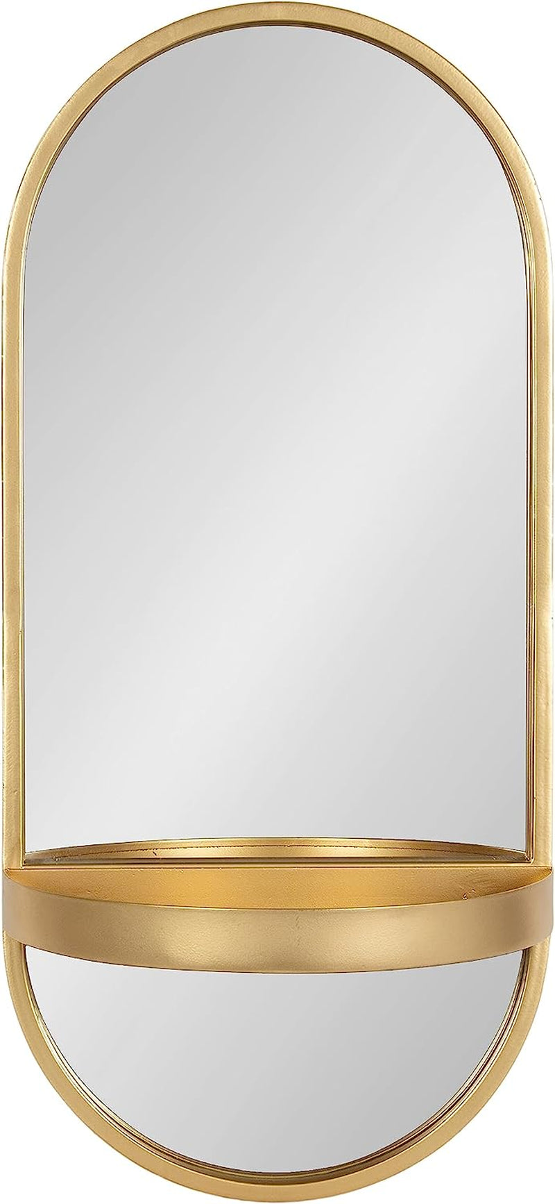 Estero Modern Metal Oval Mirror with Rounded Shelf, 11 X 25, Gold,