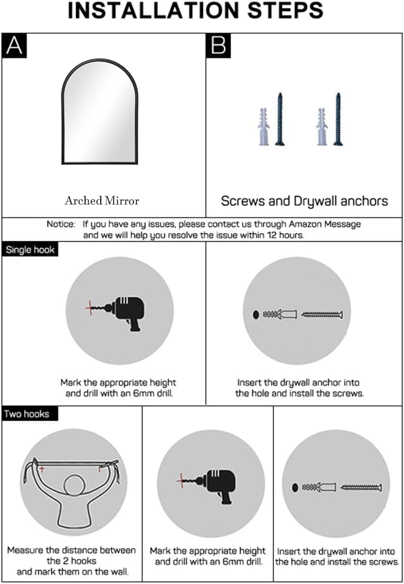 Contemporary Black Arched Wall Mirror, 42X24, Ideal for Bathroom