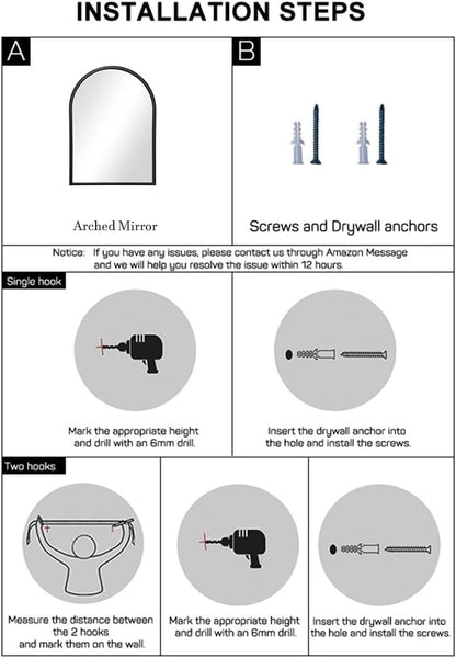 Contemporary Black Arched Wall Mirror, 42X24, Ideal for Bathroom