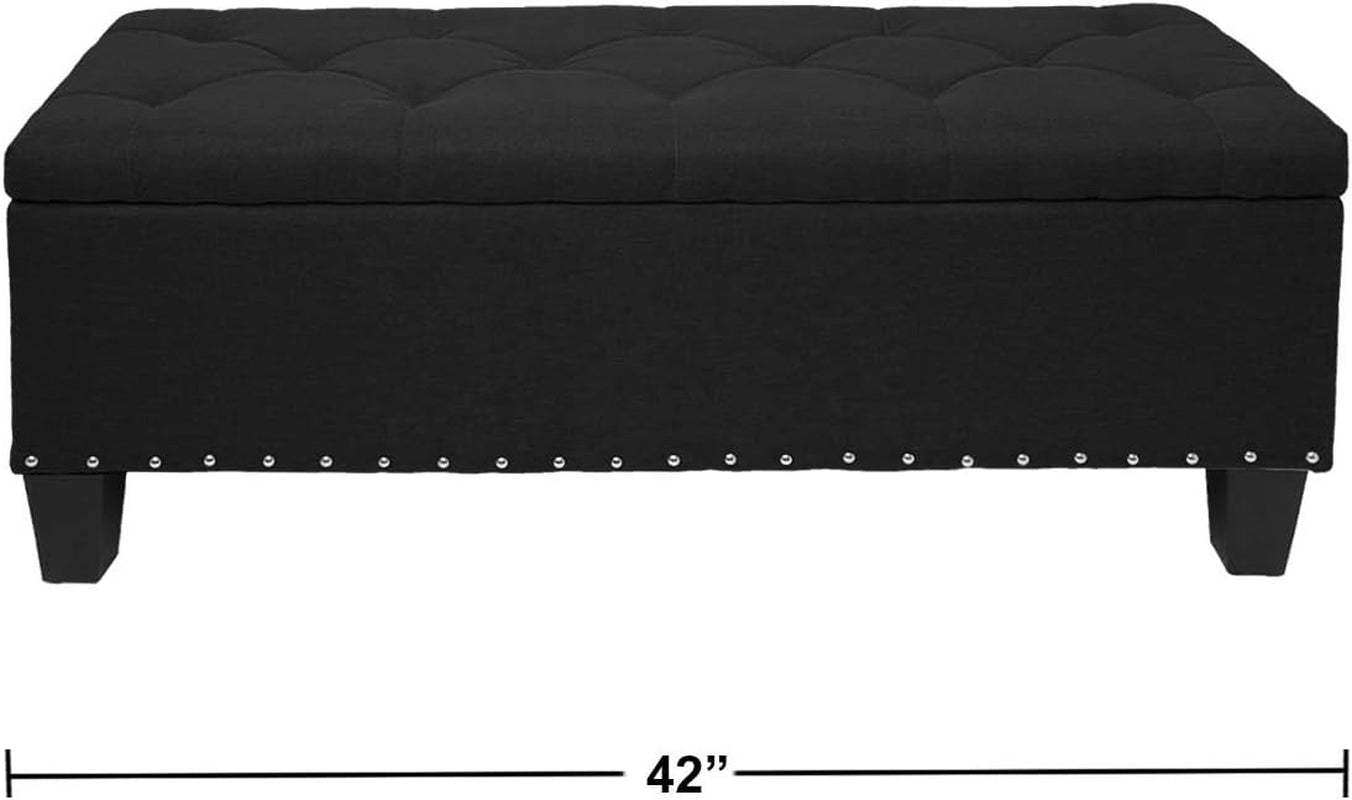 Memory Foam Ottoman Bench with Storage (Black)