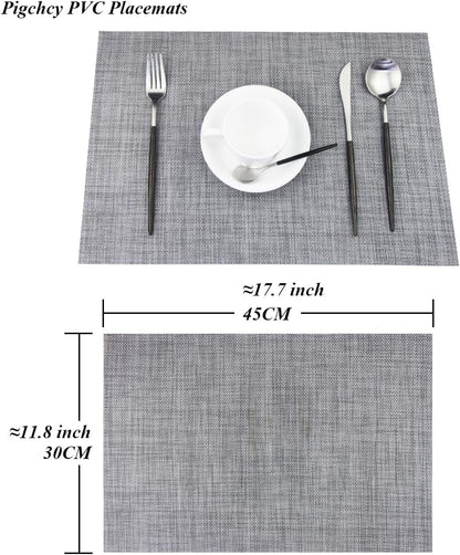 PIGCHCY Placemats Washable Vinyl Placemats Easy to Clean Plastic Non-Slip Placemats for Dining Table Set of 6 (Multi Grey)