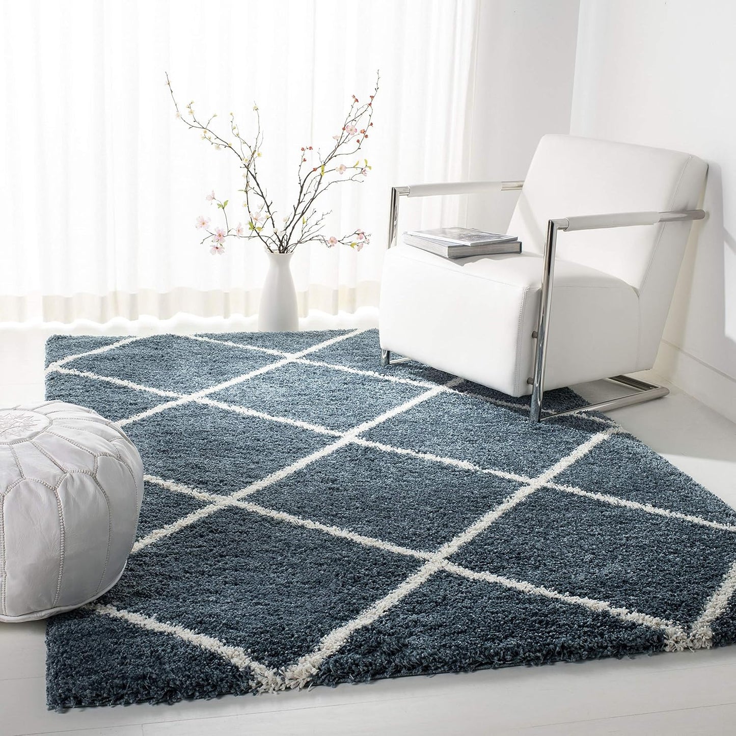 SAFAVIEH Hudson Shag Collection Area Rug - 7' Square, Beige & Ivory, Modern Trellis Design, Non-Shedding & Easy Care, 2-Inch Thick Ideal for High Traffic Areas in Living Room, Bedroom (SGH281S)