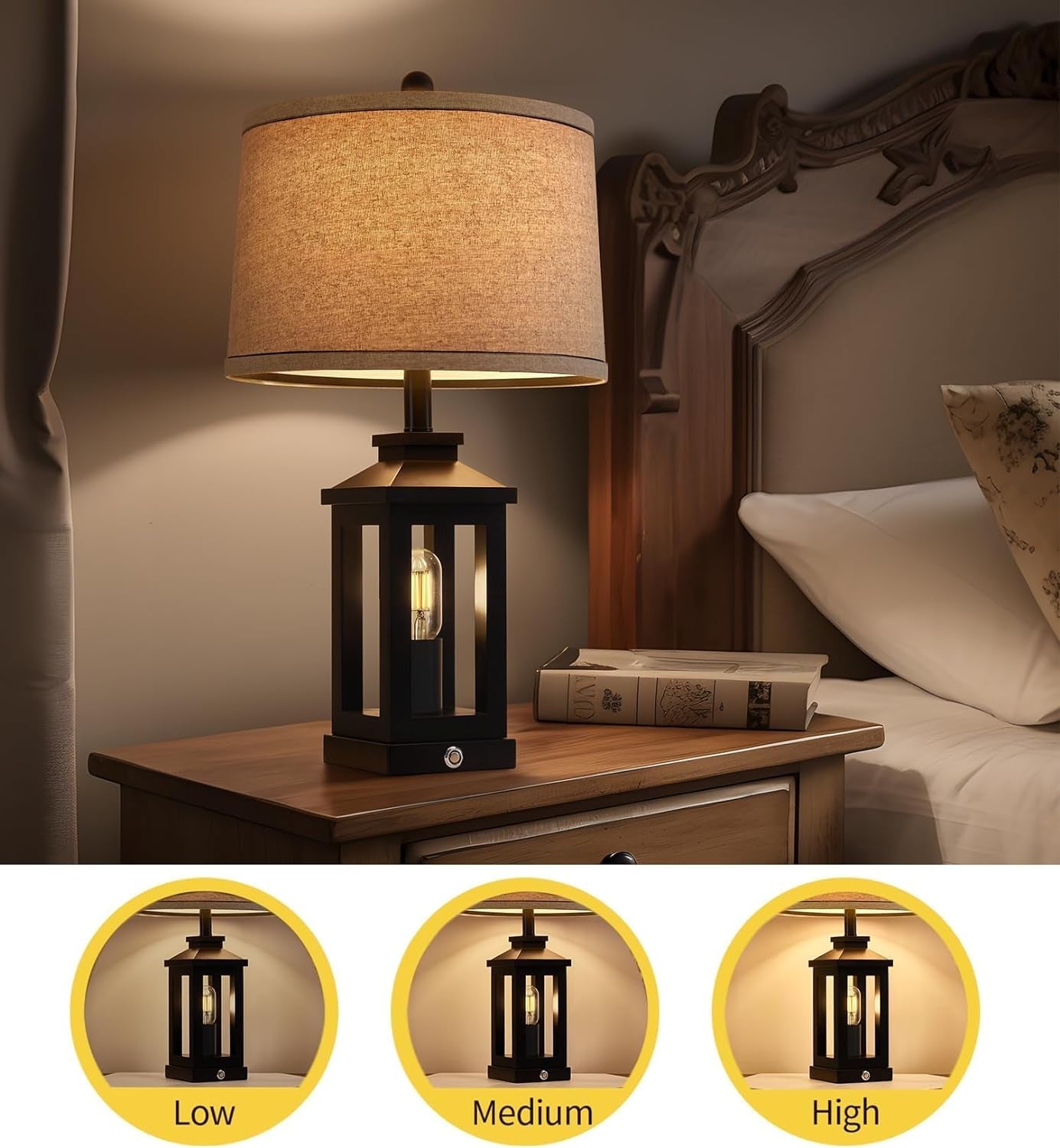 23.75" Retro Farmhouse Black Table Lamp for Living Room Bedroom