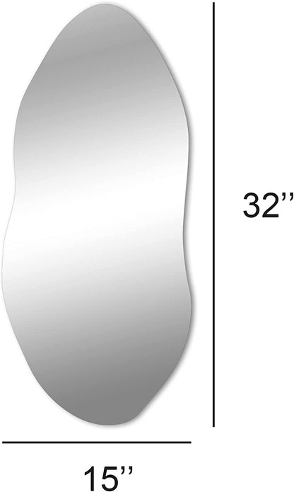 Asymmetrical Frameless Wall Mirror with Hooks for Entryway, Bedroom,