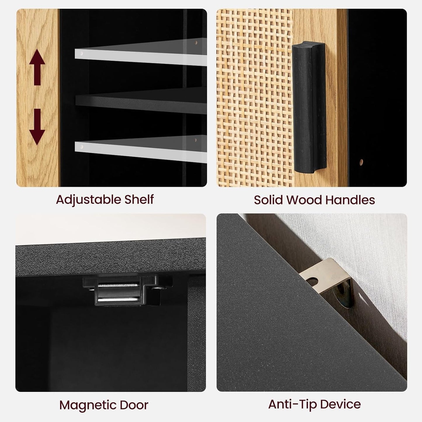 Storage Cabinet Rattan Credenza for Living Room and Coffee Bar, Multifunctional