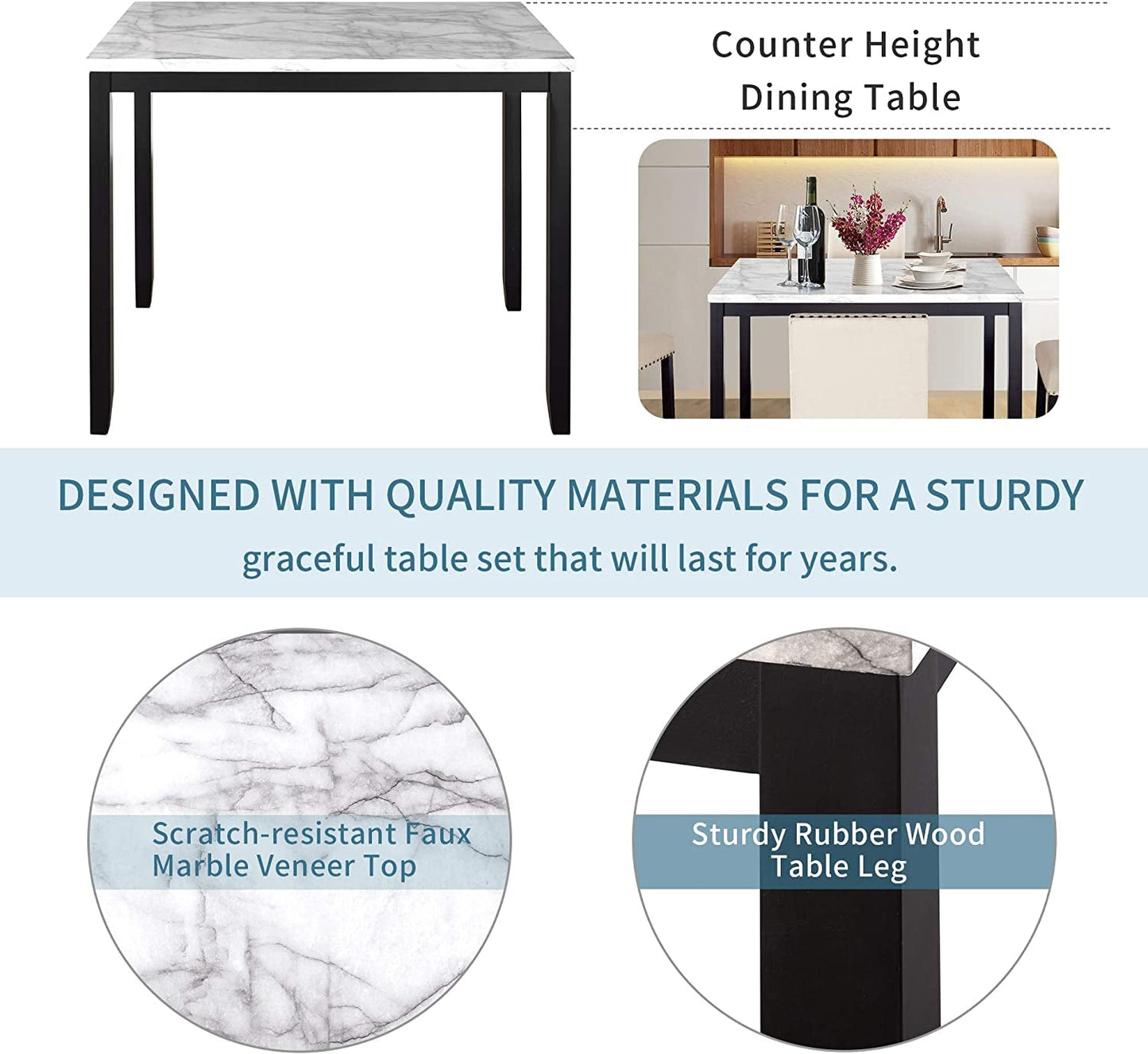 White+Beige Dining Table Set for 4, 5-Piece