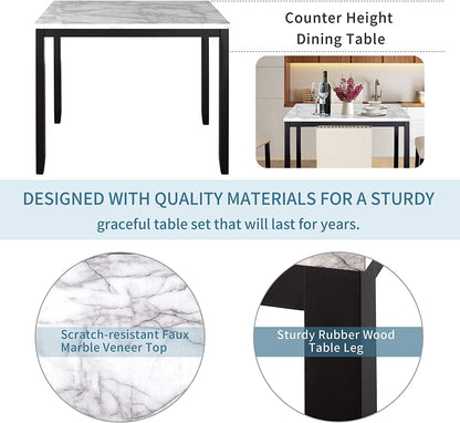 White+Beige Dining Table Set for 4, 5-Piece