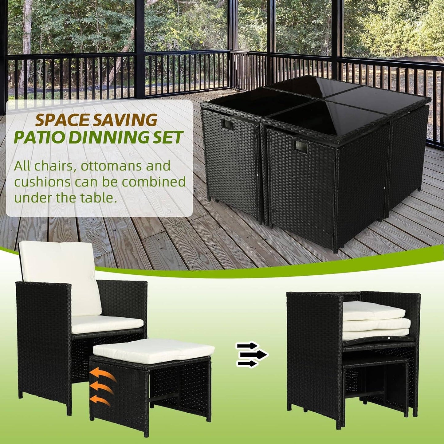 9 Piece Patio Dining Set Black White For Outdoor Use