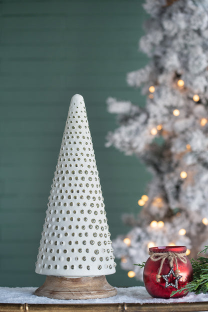 D6.7x18' Glass Christmas Cone Tree Decoration, Cream