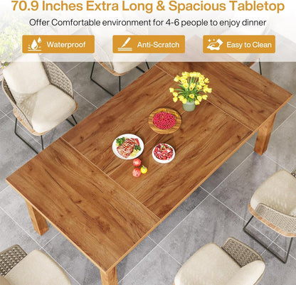 70.87" Wood Dining Table for 6-8 People, Modern Large Rectangle