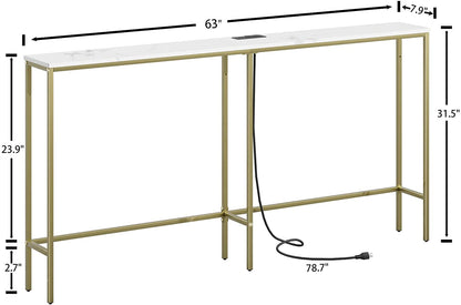 Modern Console Table with Power Outlet and Gold Frame