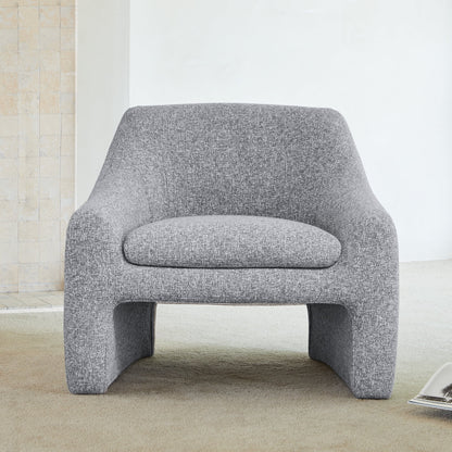 Modern Curved Accent Chair, Upholstered Fabric Armchair, Gray