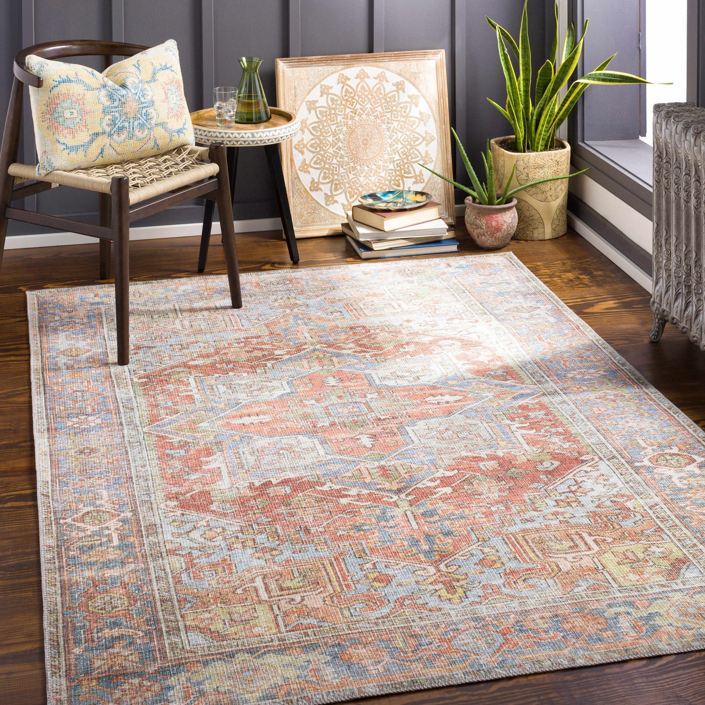 Maayon Medallion Rust Washable Area Rug