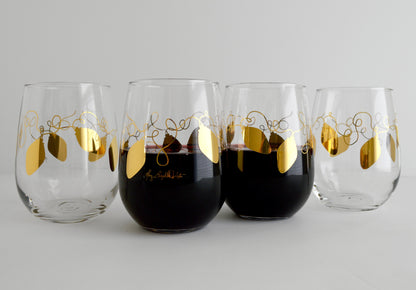 Metallic Gold Retro Christmas Lights Stemless Wine